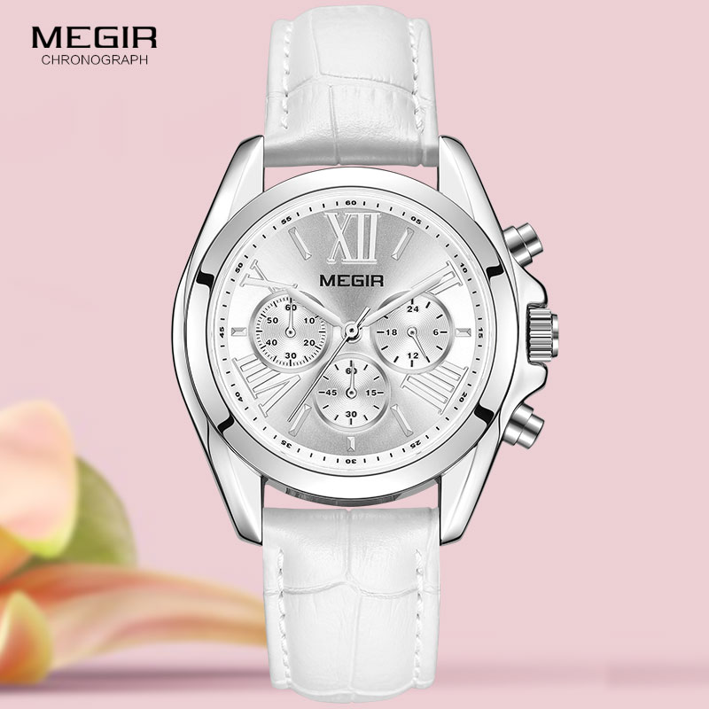 Luxury Watch White - Megir-2114 relógio de couro branco para