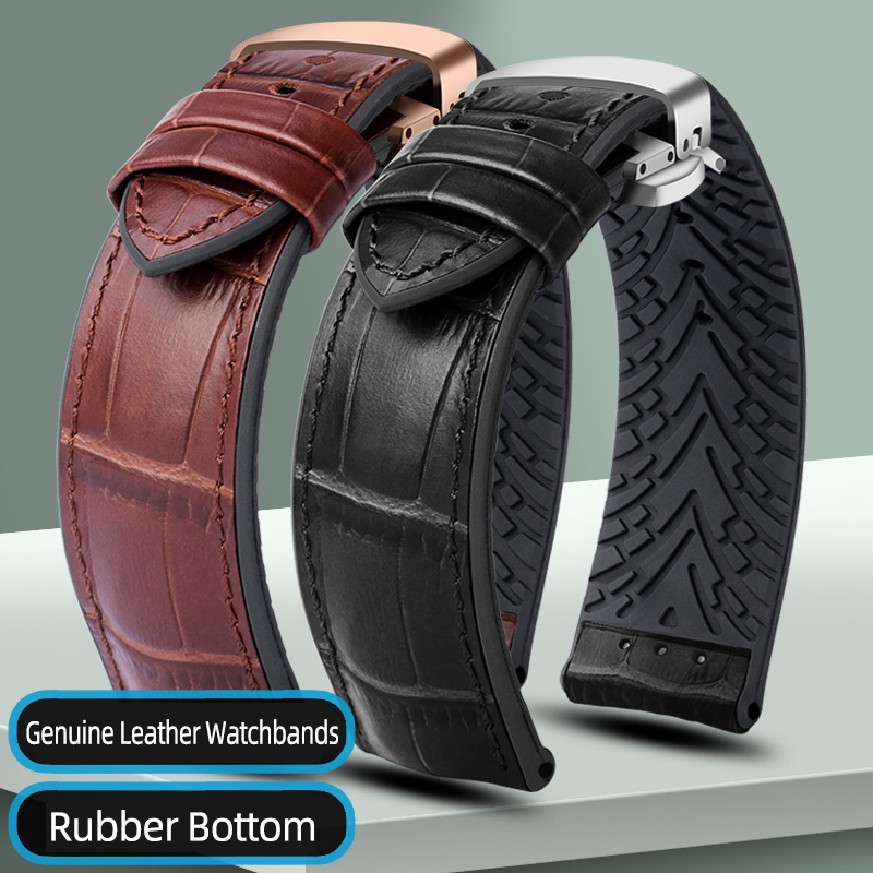 Luxury Watch Class - Pulseira de couro genuíno 19/20/21/22mm inferior
