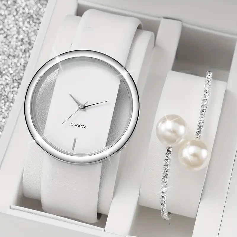 2 pçs moda branco simples reló - Luxury Watch White avaliação e preço